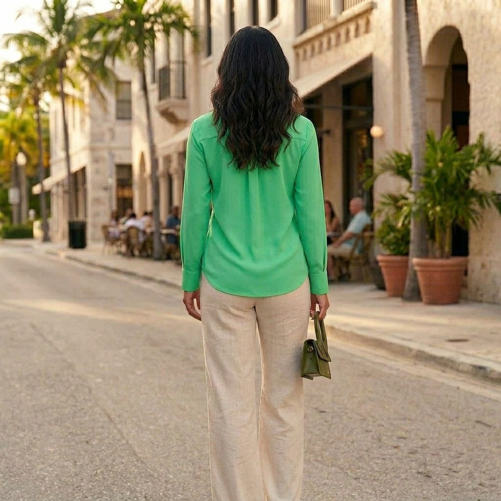 Long-sleeve button-up shirt in mint green color 3