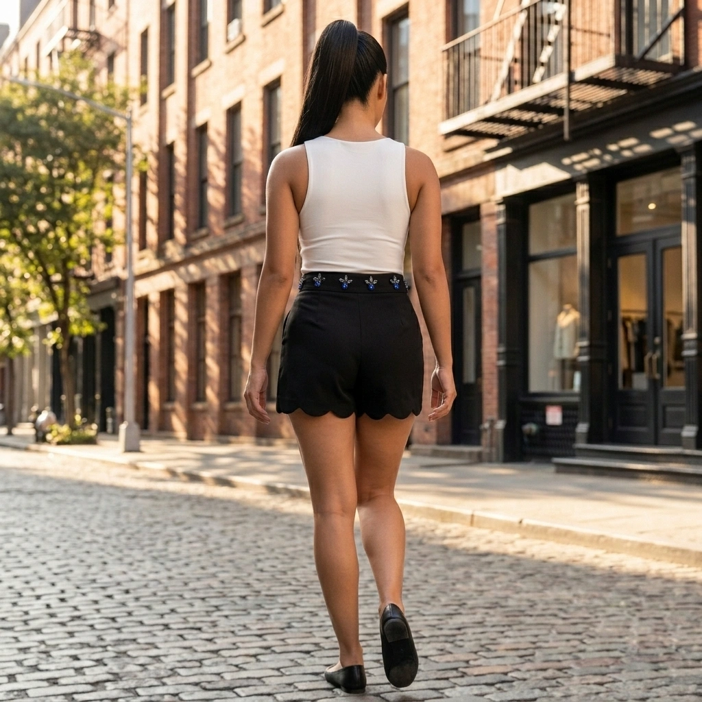 Black Stripe Sport Shorts with waist design 4