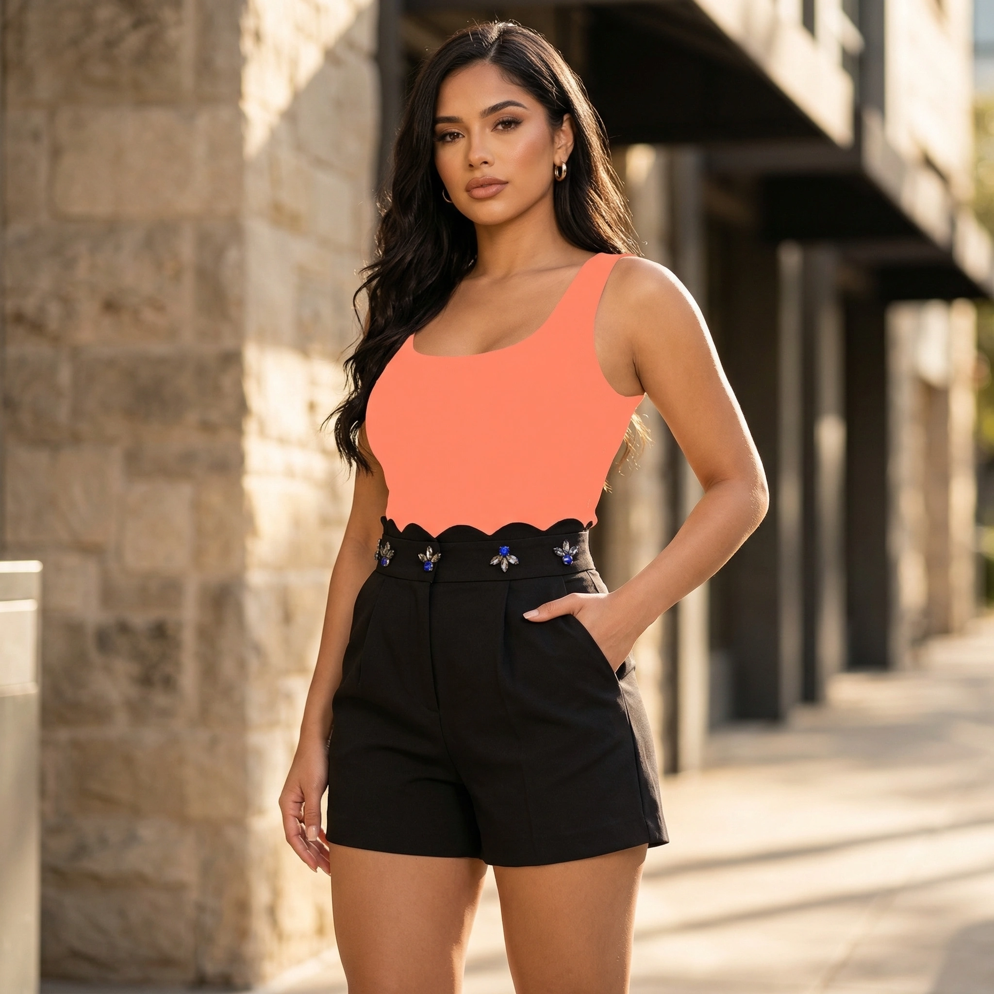 Black Stripe Sport Shorts with waist design 3