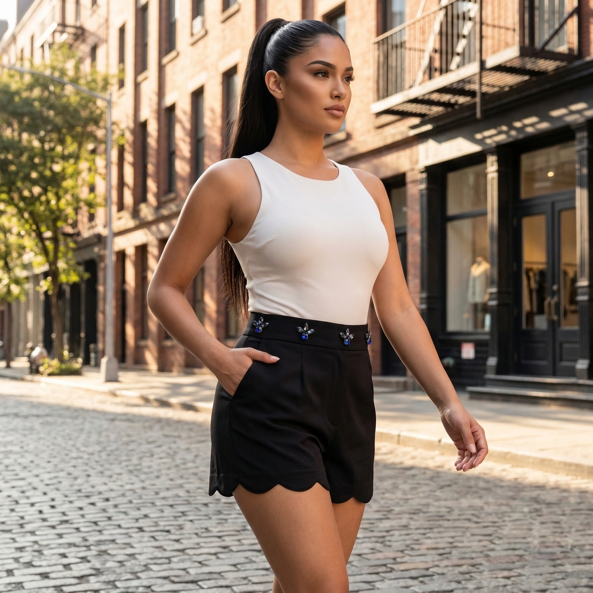 Black Stripe Sport Shorts with waist design 2