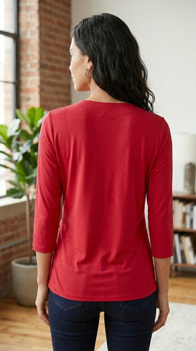 Red Hot Faux Wrap 3/4 Sleeve Top 3