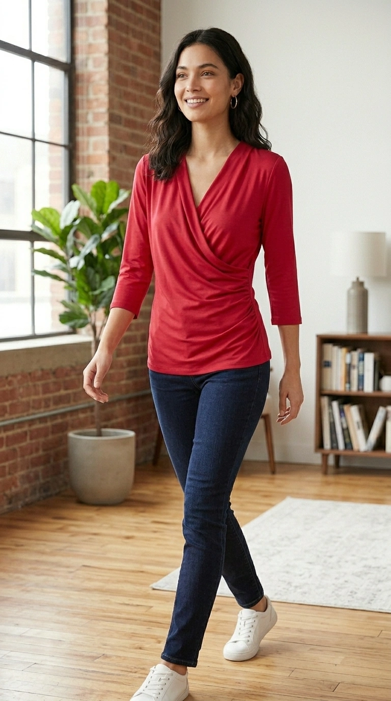 Red Hot Faux Wrap 3/4 Sleeve Top 4