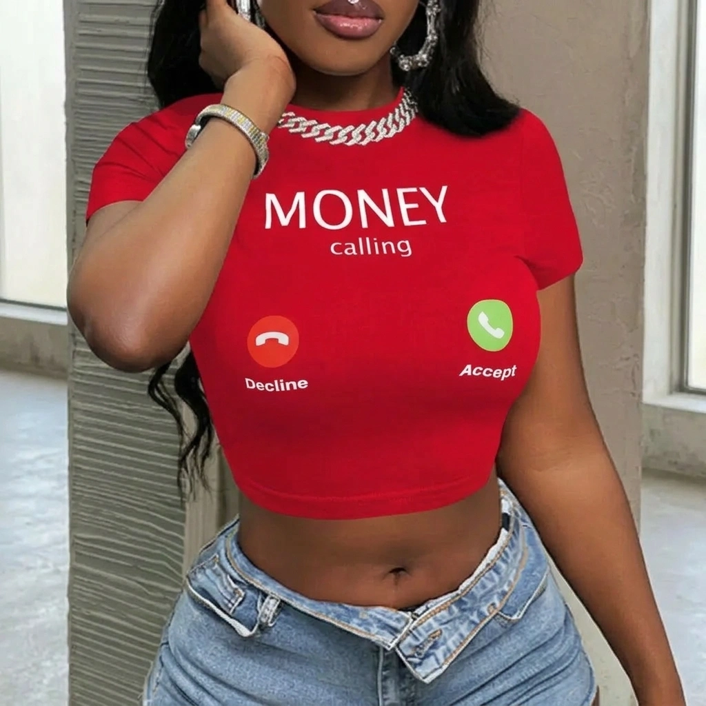 Red Money Calling Crop Tee 1