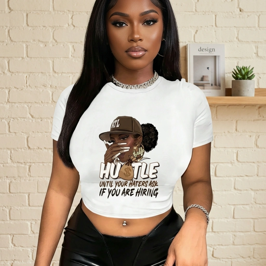 White Hustle Graphic Crop Tee 1