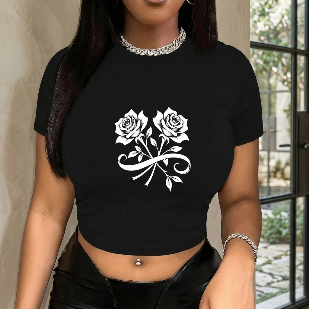 Black Rose DesignerCrop Tee 1